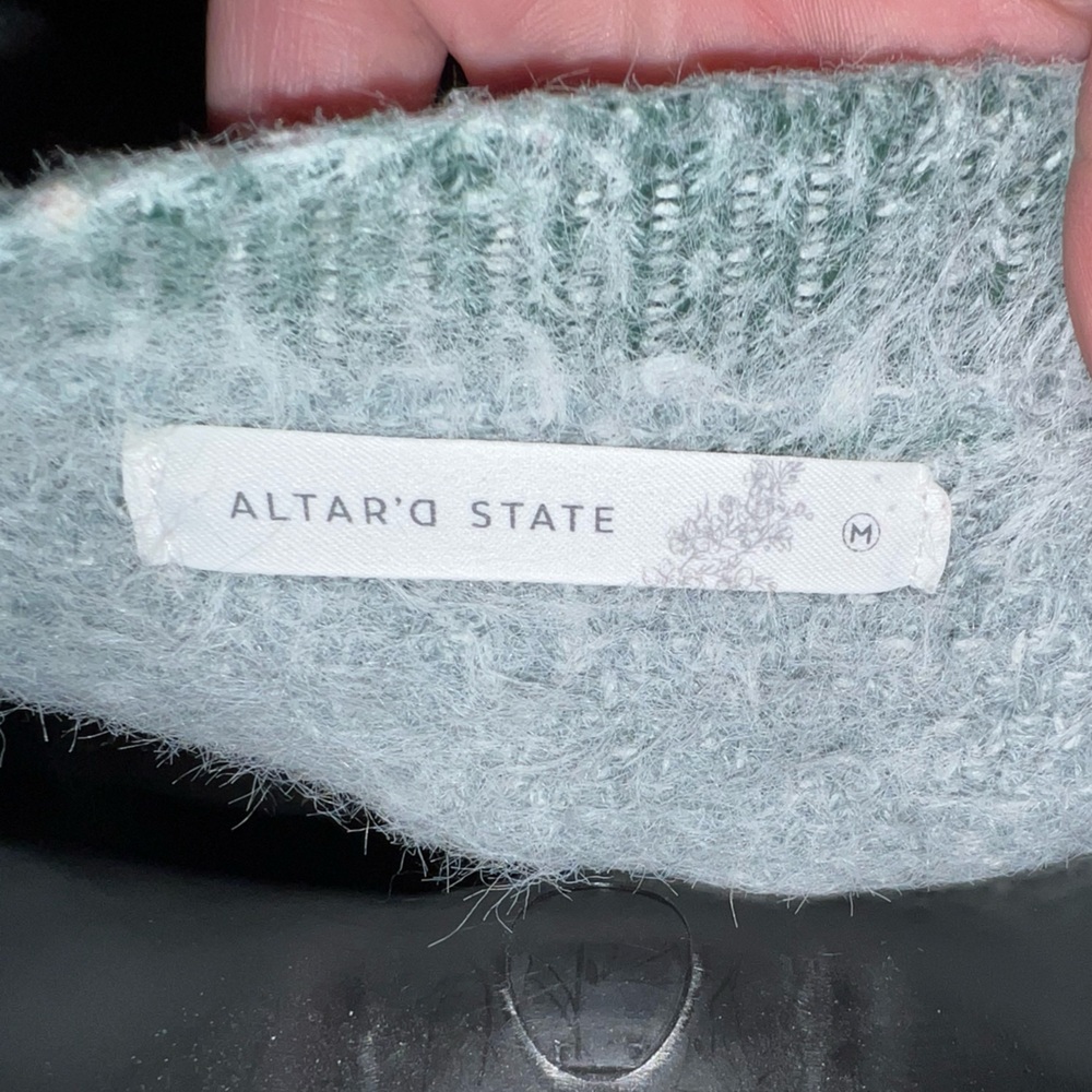 Altar’d State Cozy Blue, Cream Pink Pastel Boho Crewneck Striped Sweater Size M - Picture 10 of 10